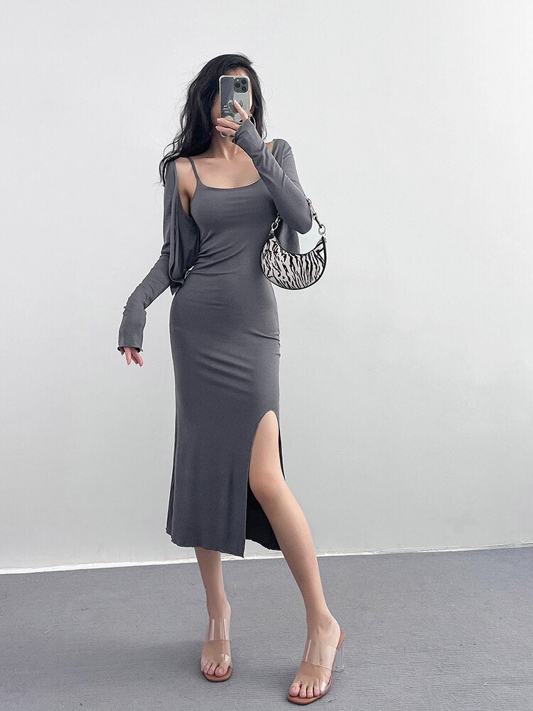Spring Autumn Hot Girl Two Piece Mini Dress
