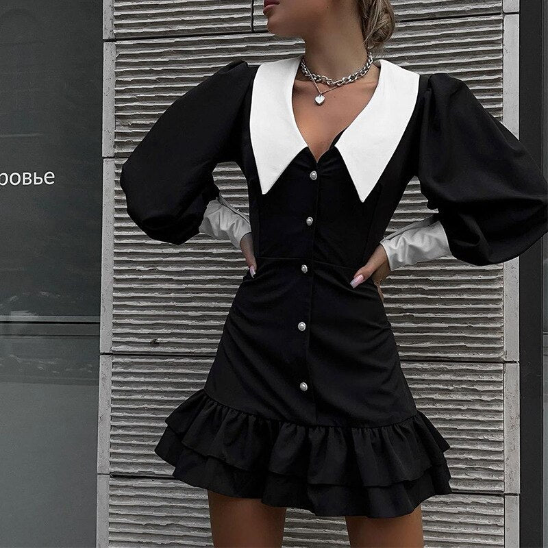 Spring Autumn Sexy V-neck Mini Dress