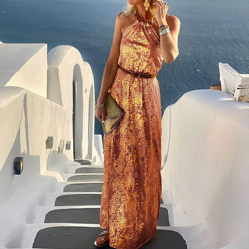 Spring Summer Neck-Mounted Maxi Dress