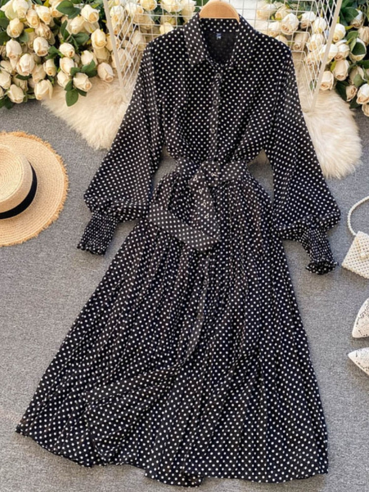 Spring Autumn Women Vintage Maxi Party Dress