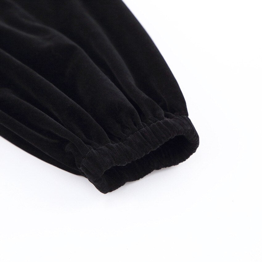 Square Collar Black Bubble Sleeve Long Sleeve Velvet Dress