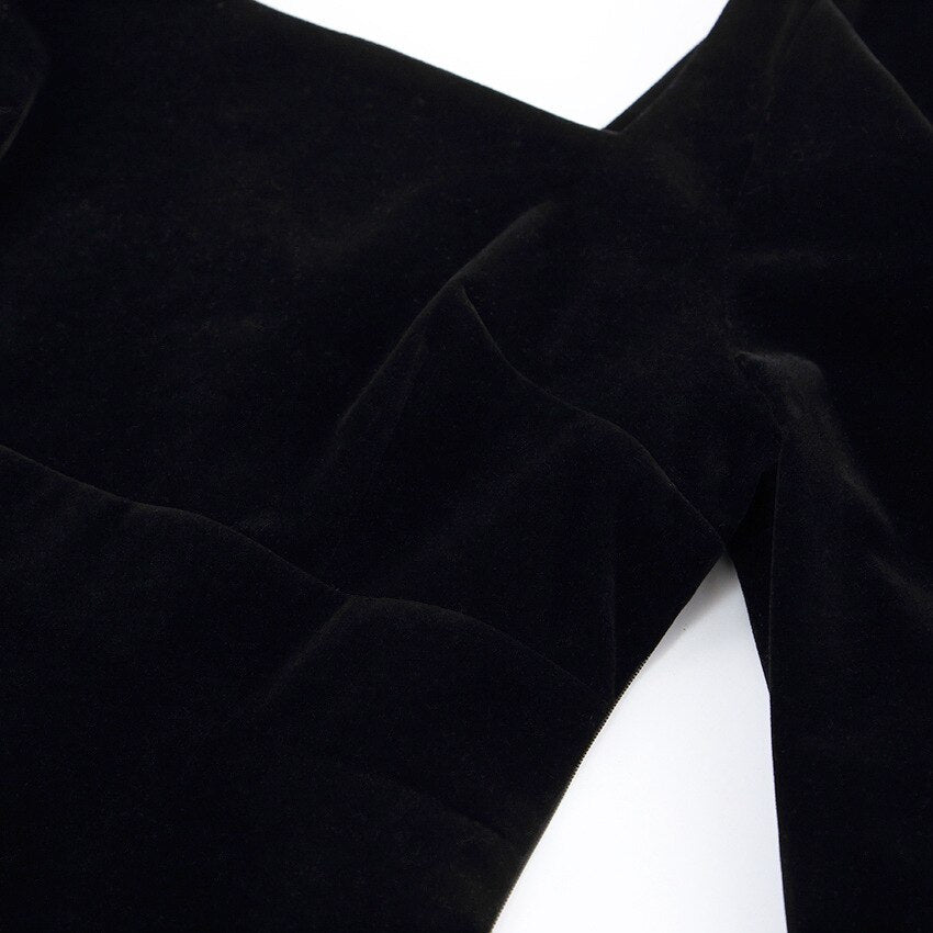 Square Collar Black Bubble Sleeve Long Sleeve Velvet Dress