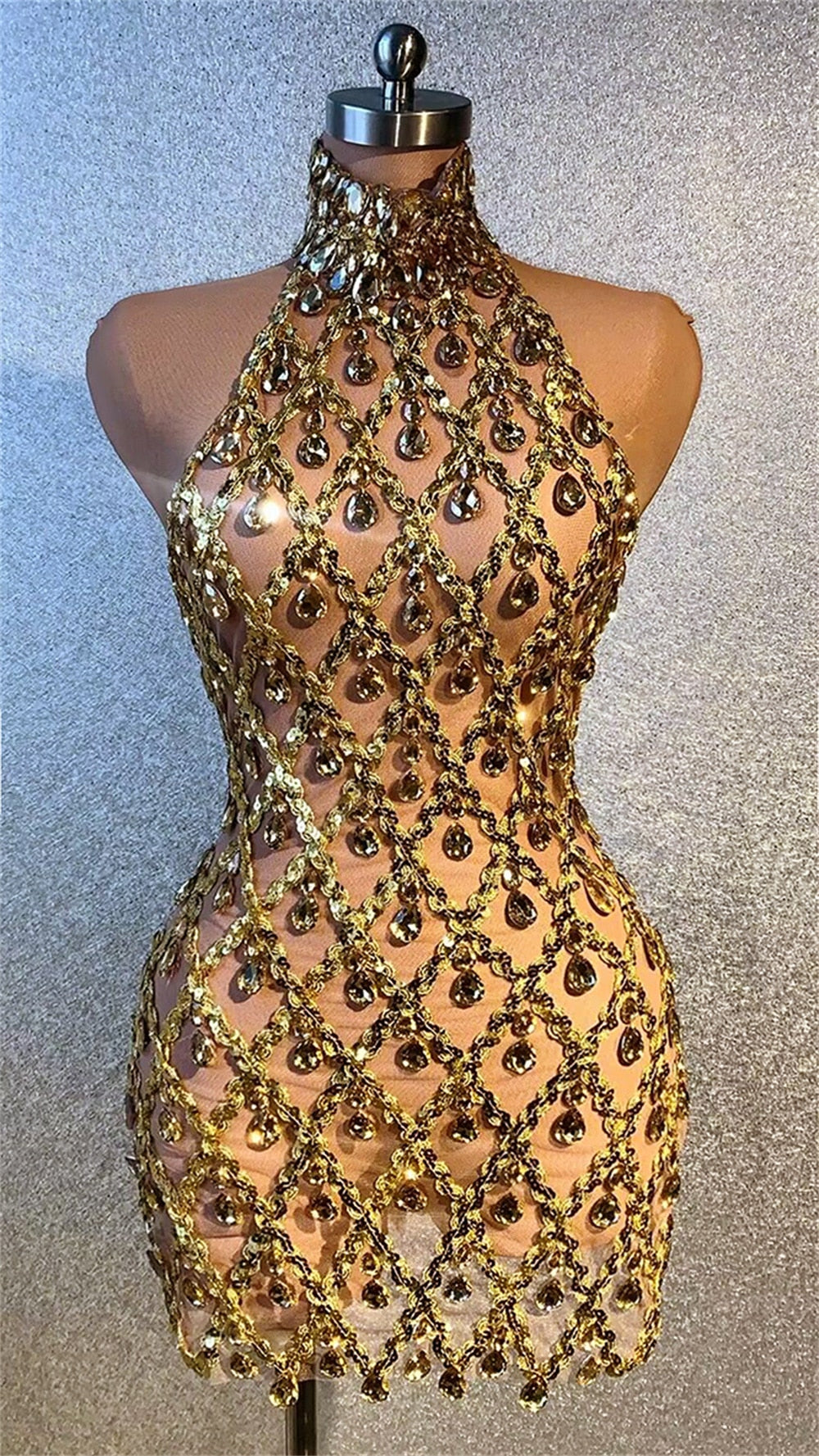 Sparkly Silver Rhinestone Mirror Elastic fabric short Dress