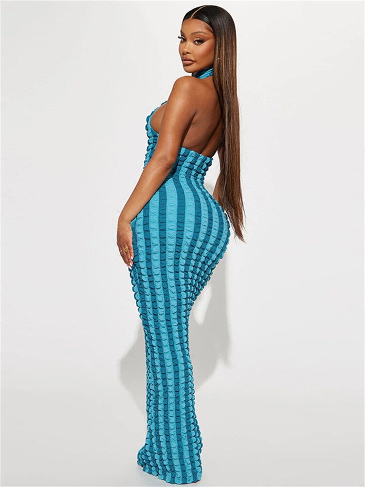 Striped Print Patchwork Sexy Bodycon Maxi Dress