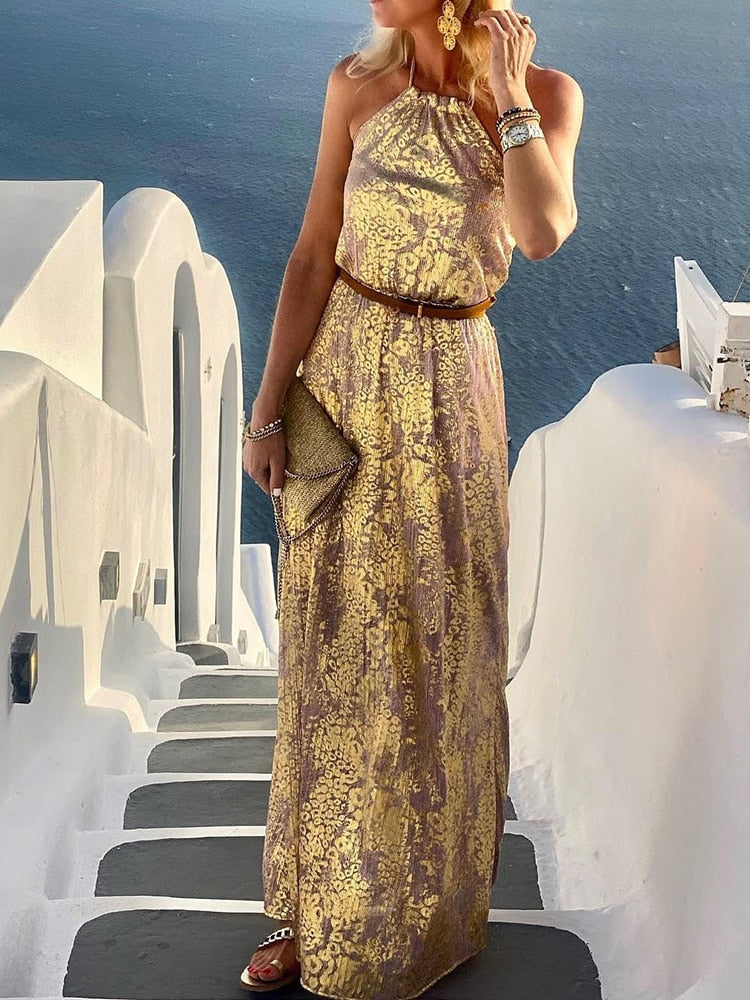 Spring Summer Neck-Mounted Maxi Dress