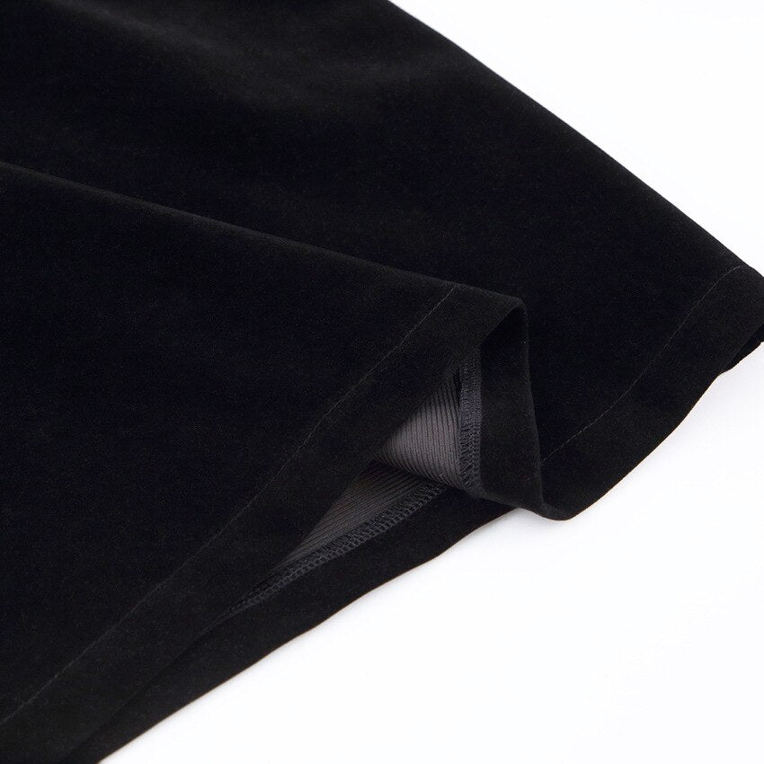 Square Collar Black Bubble Sleeve Long Sleeve Velvet Dress