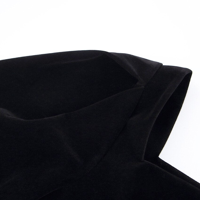 Square Collar Black Bubble Sleeve Long Sleeve Velvet Dress