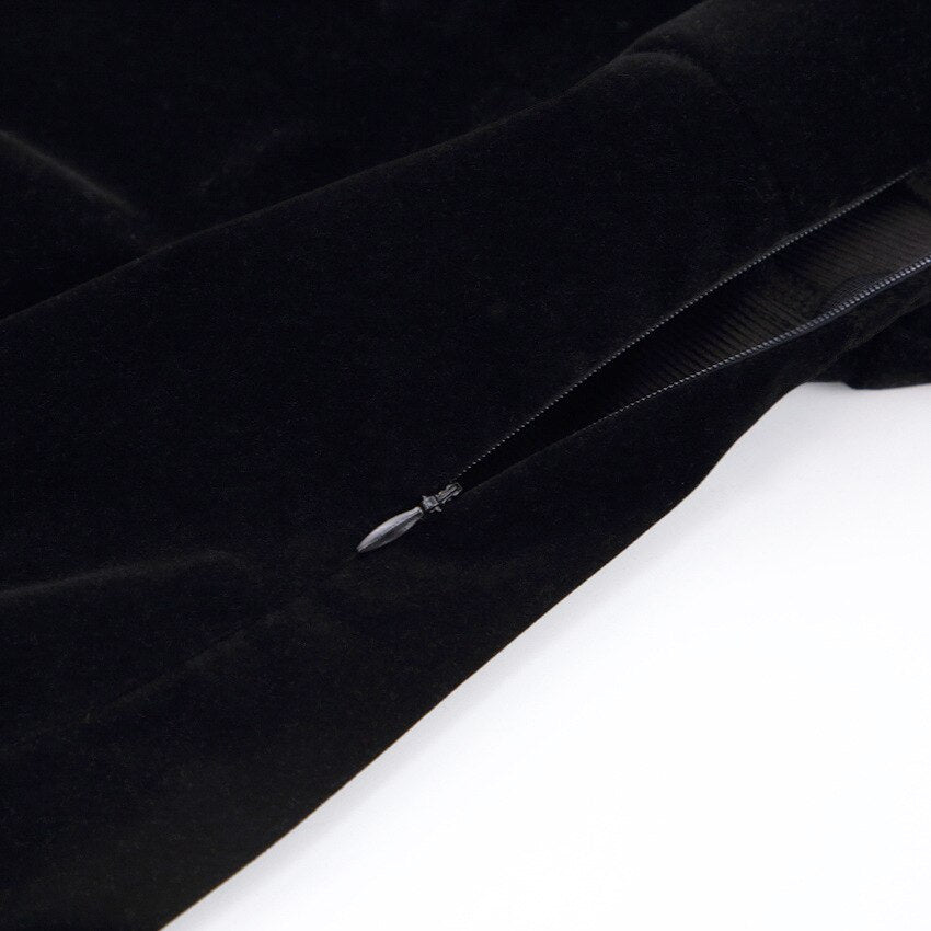 Square Collar Black Bubble Sleeve Long Sleeve Velvet Dress